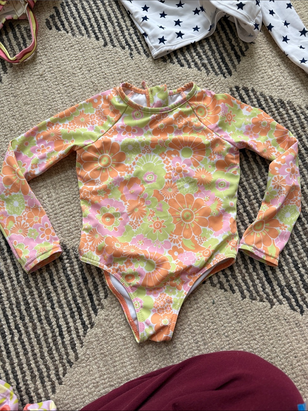 Roxy Girls' Floral Long-Sleeve Rashguard - Pink, Orange & Lime